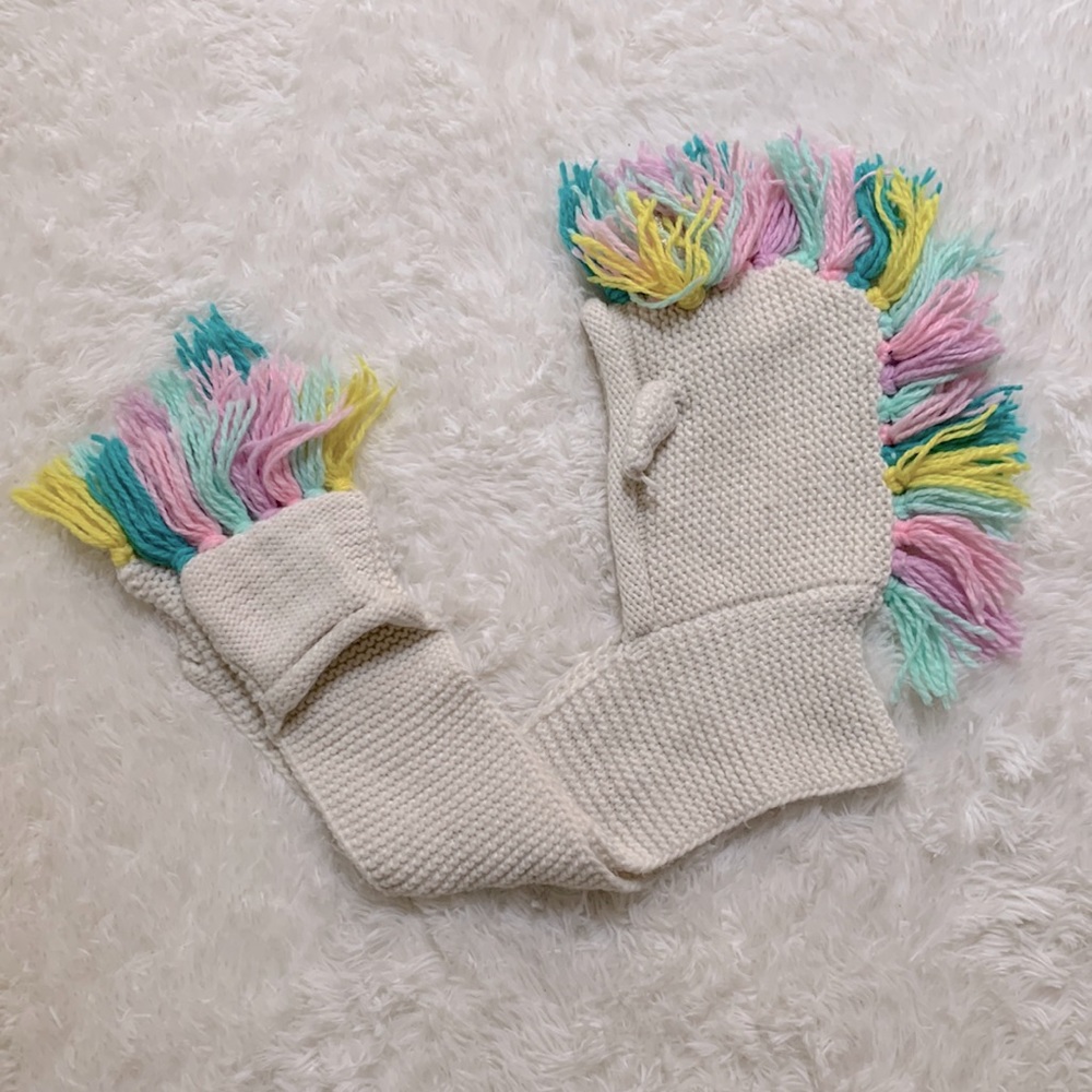 Unicorn Hat Girls winter knit hat scarf mittens 3-1